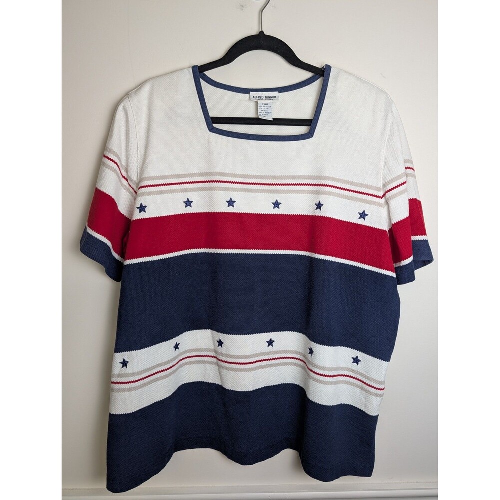 Alfred Dunner Women's Top Patriotic Striped Stars Stripes Americana July 4 2XWP